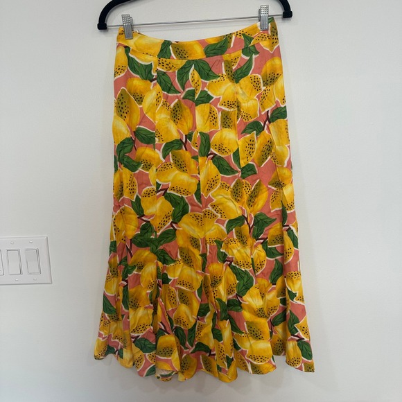 Farm Rio Fresh Lemons Midi Skirt Small NWT $165 Bright Vacation Fruit Novelty - Picture 8 of 10